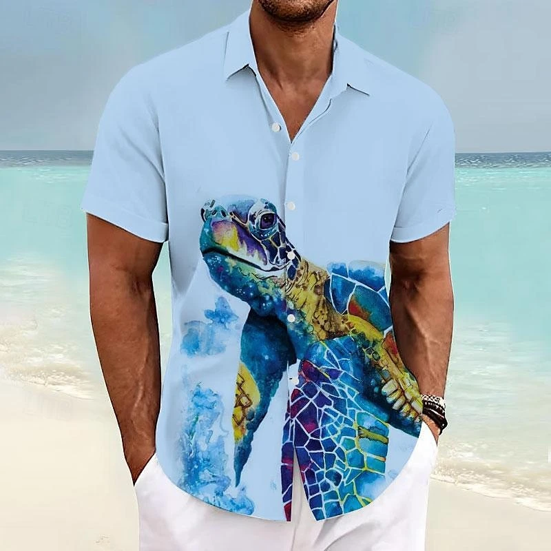 Fashion Sea Turtles Graphic Hawaiian Shirts Summer Trend Short Sleeve 3D Marine Life Printed Beach Shirt Casual Oversized Blouse