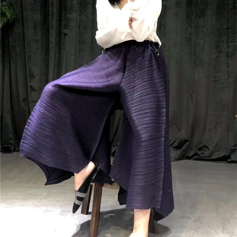 Chic Pleated Straight Pants Women Spring Summer Elastic High Waist Pleated Wide-legged Pants Oversized Trouser Black Clothes