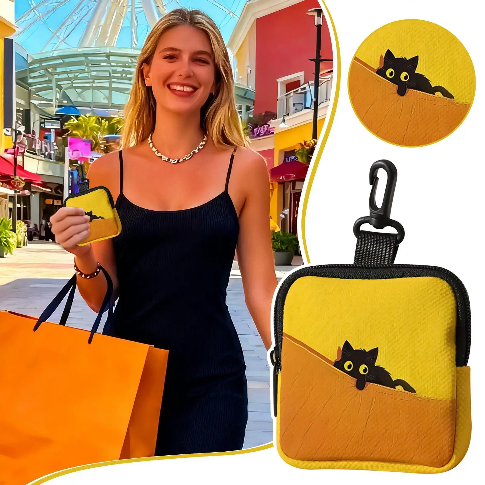 

Portable Cat Coin Purse, Keyring Wallet Pouch with Design, Women Girls Cat Lovers Kids Travel School Office Shopping Gift