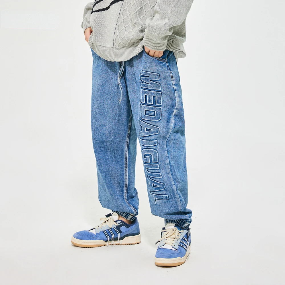 

Japanese Streetwear Stenciled Letters Jeans Men Clothing Harajuku Denim Jogging Pants Korean Fashion Trendy Trousers