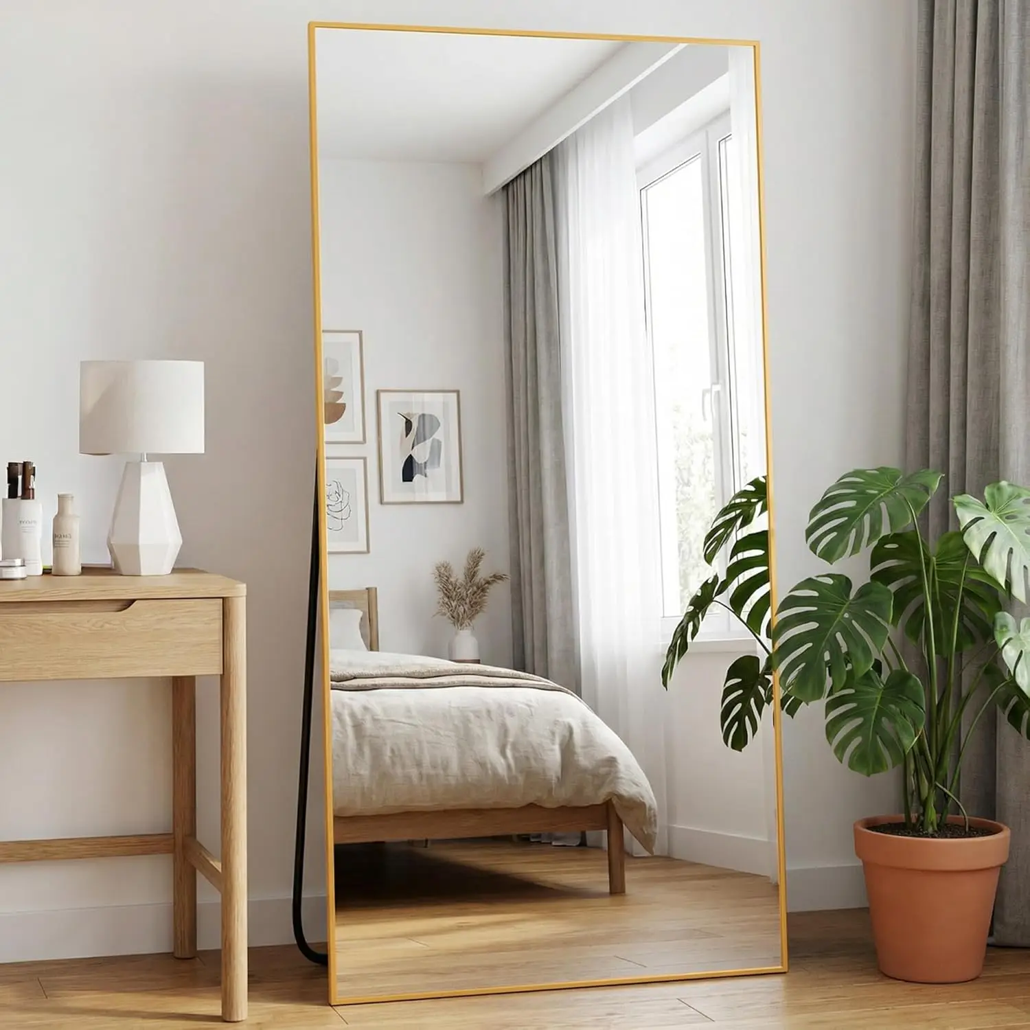 

75x36 Inch Full Body Mirror with Stand, Gold Aluminum Frame for Bedroom Living Room Wall Leaning