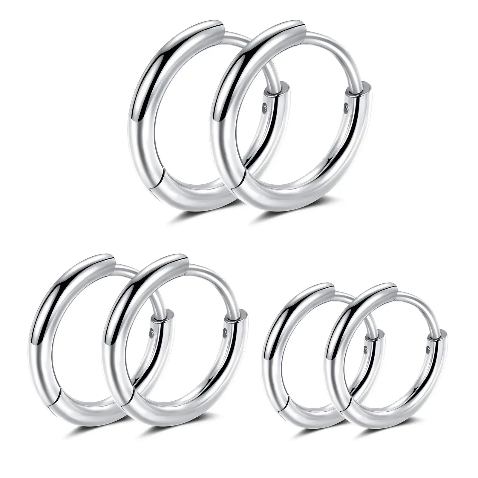 Stainless Steel Hoop Earrings  Hypoallergenic Huggie Earrings Small Hoop Sliver Black Sleeper Earrings For Women Men