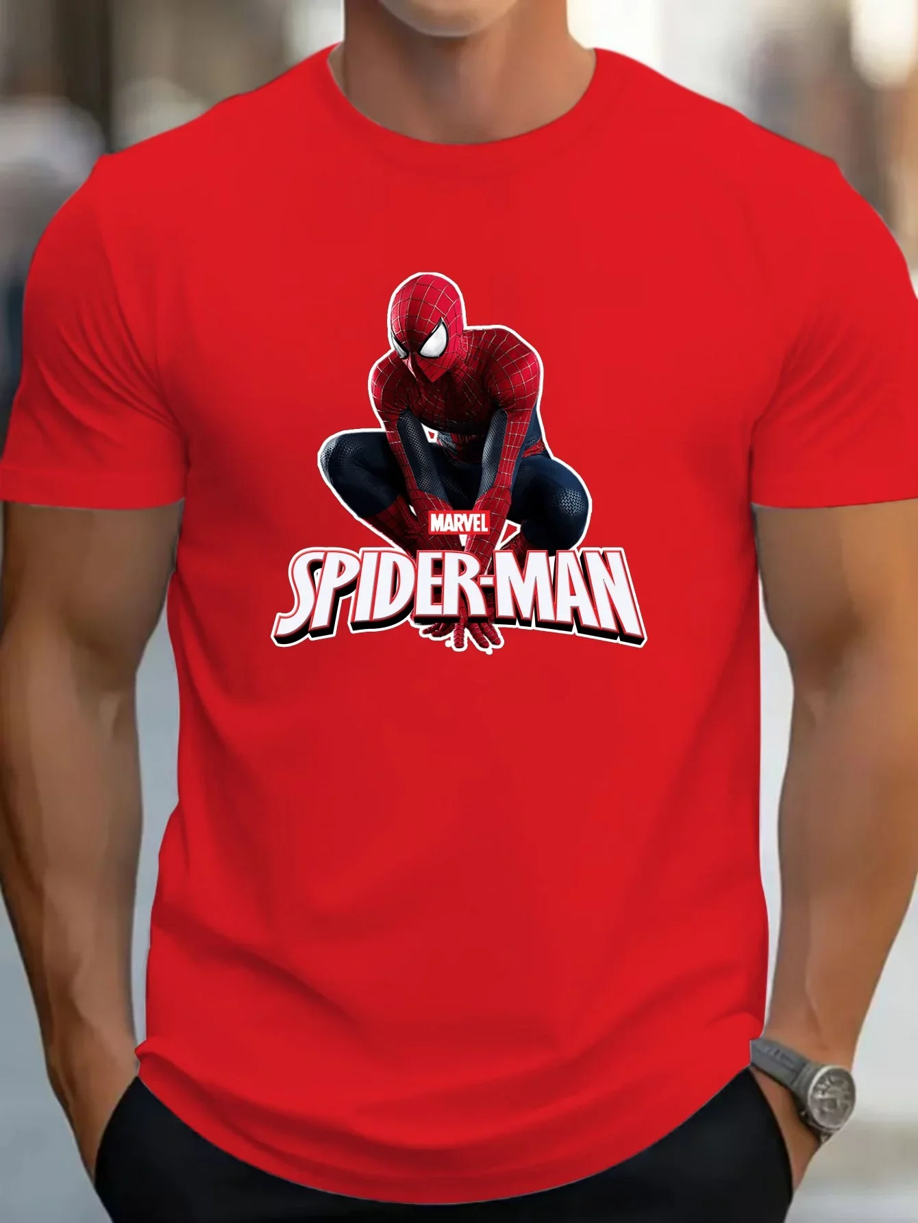 Marvel T-Shirts Spiderman Disney Avengers  Men's Crew Neck Short Sleeve Cotton Tee Fashion T-Shirt Casual Comfy Breathable Top