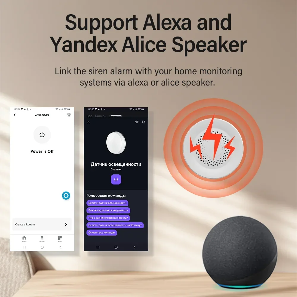 Imagem -06 - Tuya Sirene Inteligente Alarme para Segurança em Casa com Alto-falante 100db Requer Tuya Zigbee Hub Funciona com Google Home Yandex Alice Alexa