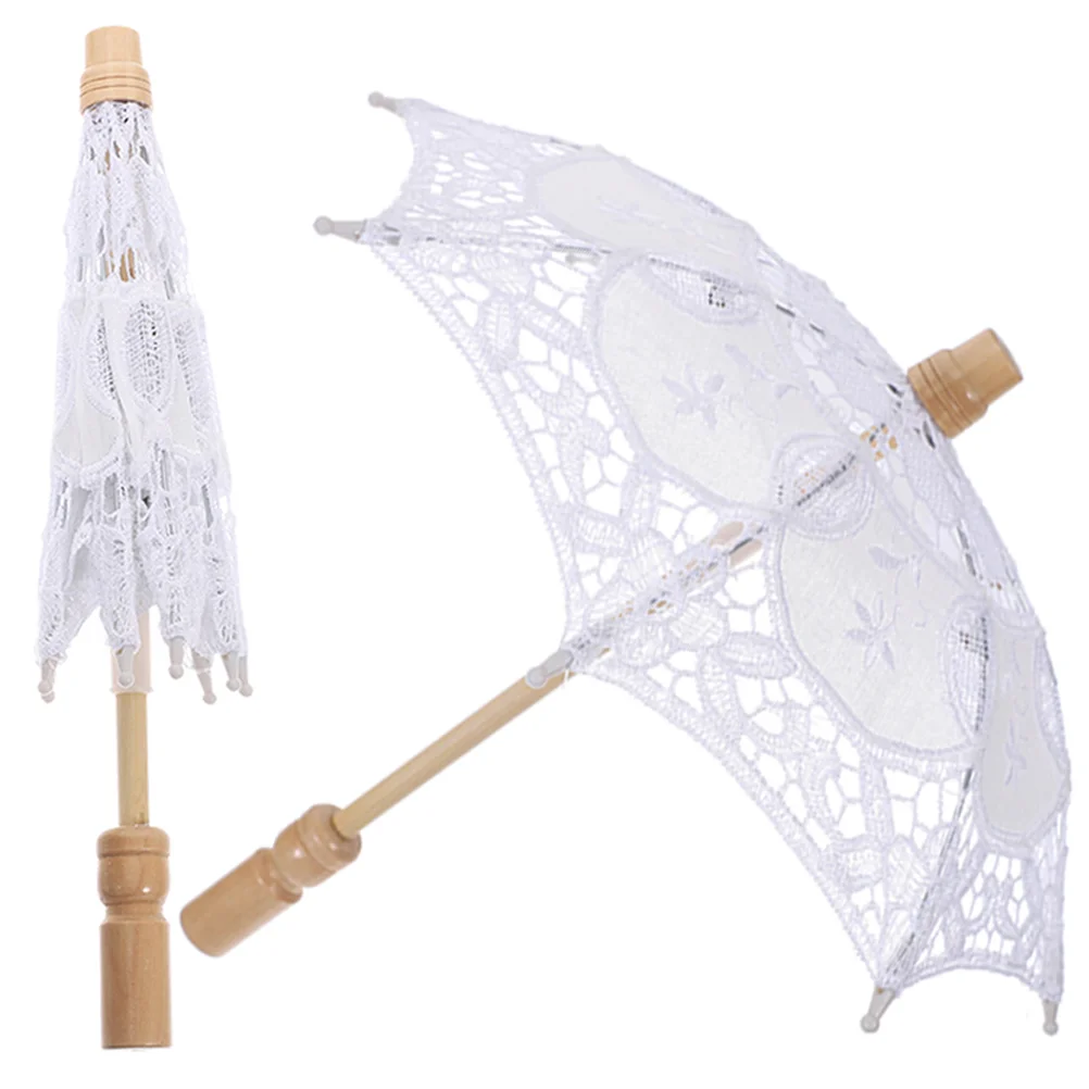 

2 Pcs Prop Umbrella Decorations Elegant Craft Wood Handle Parasol Decorative Embroidery Bride Cotton Wedding Lace Bridegroom