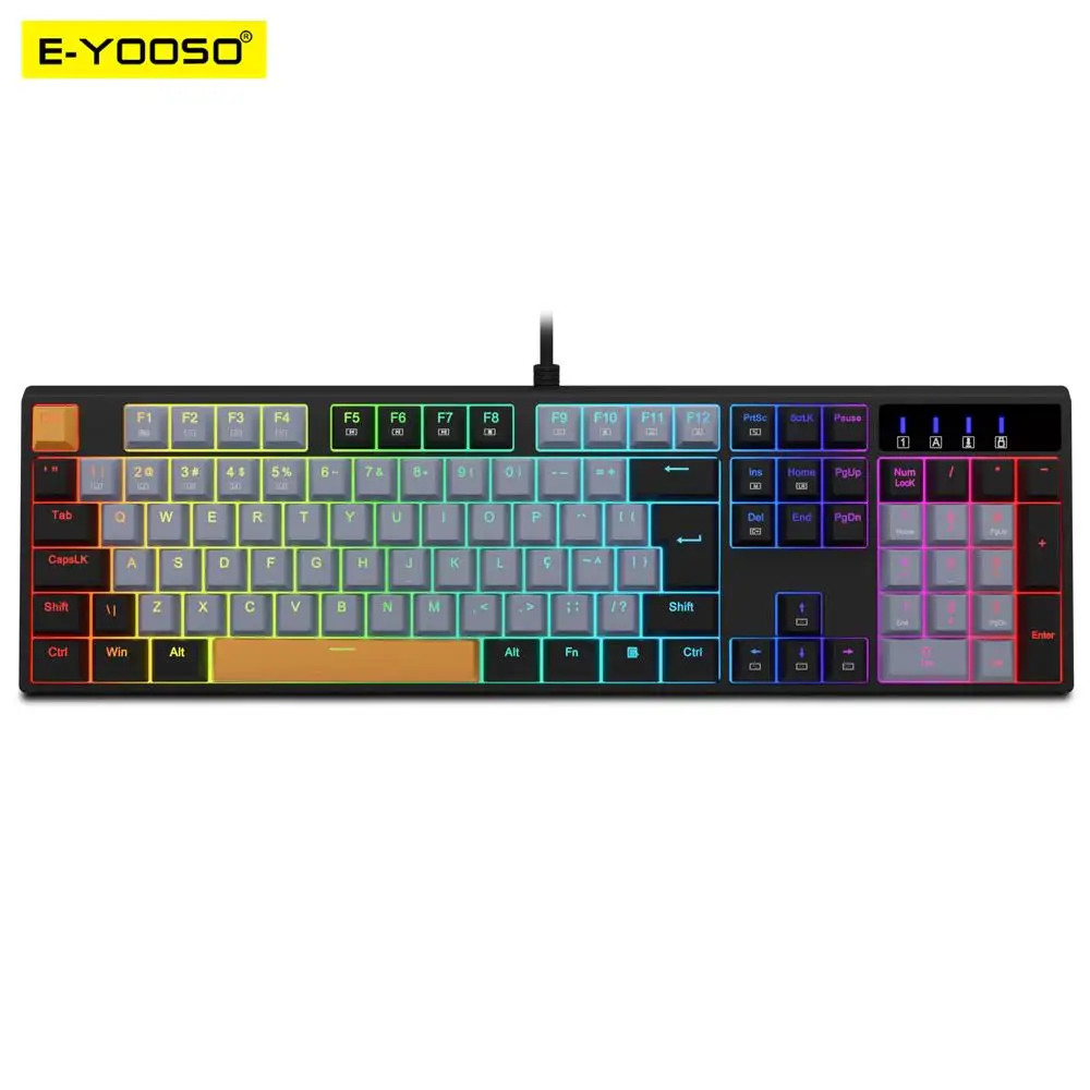 E-YOOSO Z14 RGB USB Mechanical Gaming Wired Keyboard Red Switch 104 Key Russian Brazilian Portuguese Gamer for Computer laptop