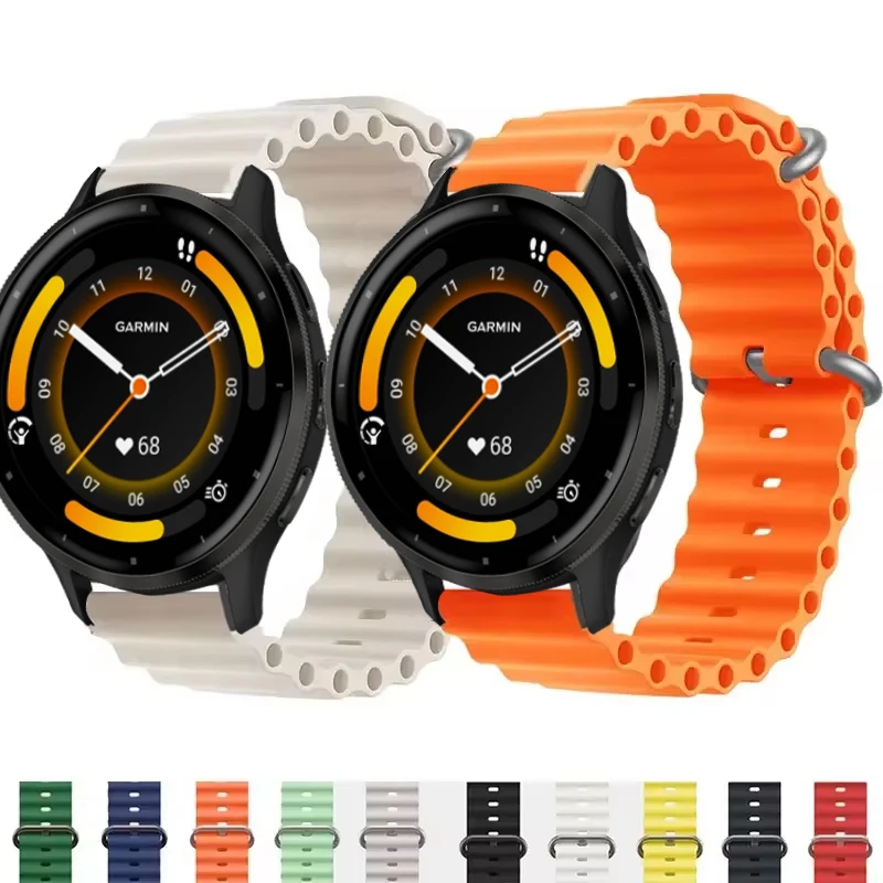 20mm 22mm Silicone Strap For Garmin Vivoactive 3 4 5 Band Watch Venu 2 3 SQ Forerunner 645 245 Wristband Ocean Bracelet Straps