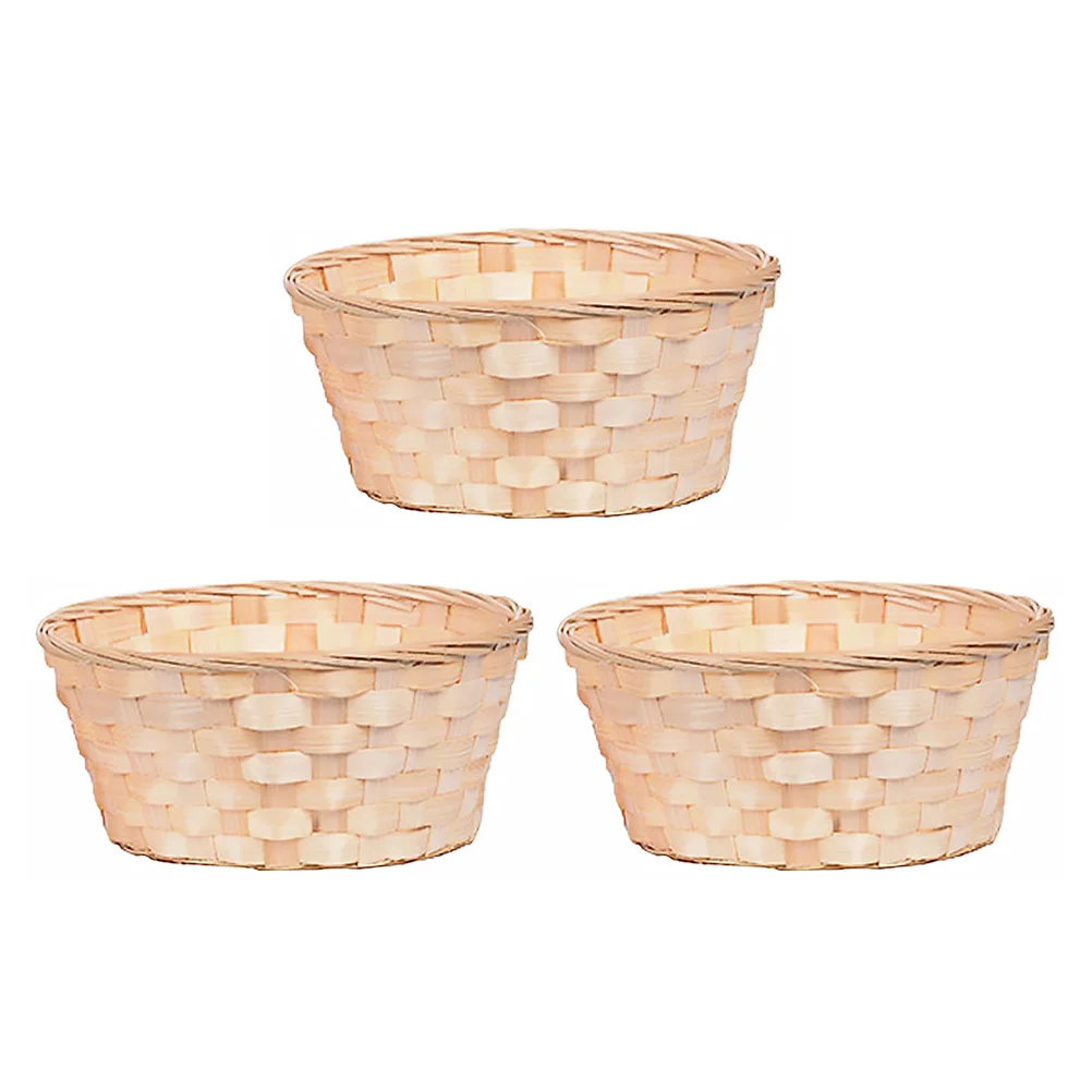 

3pcs Containers for Fruits Snacks Home Bamboo Container Storage Baskets Hotel Decor Fruit Baskets Round