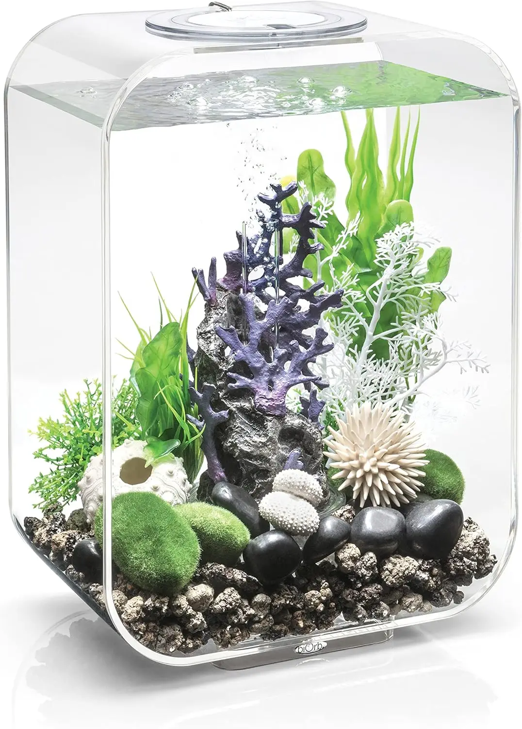 

15 Acrylic 4-Gallon Aquarium with White LED Lights Modern Compact Tank for Tabletop or Desktop Display Transparent