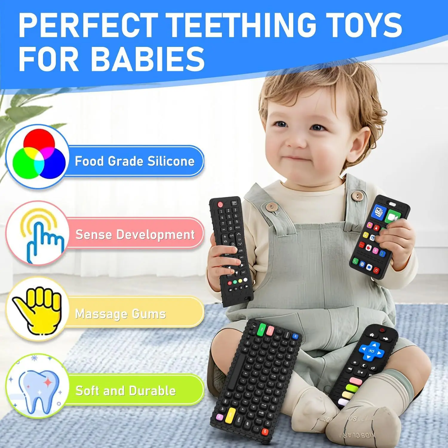 40 Styles Silicone Simulation TV Remote Control Shape Soothing Toy Baby Food Grade Teaser Stick Children's Sensory Education Toy view 6