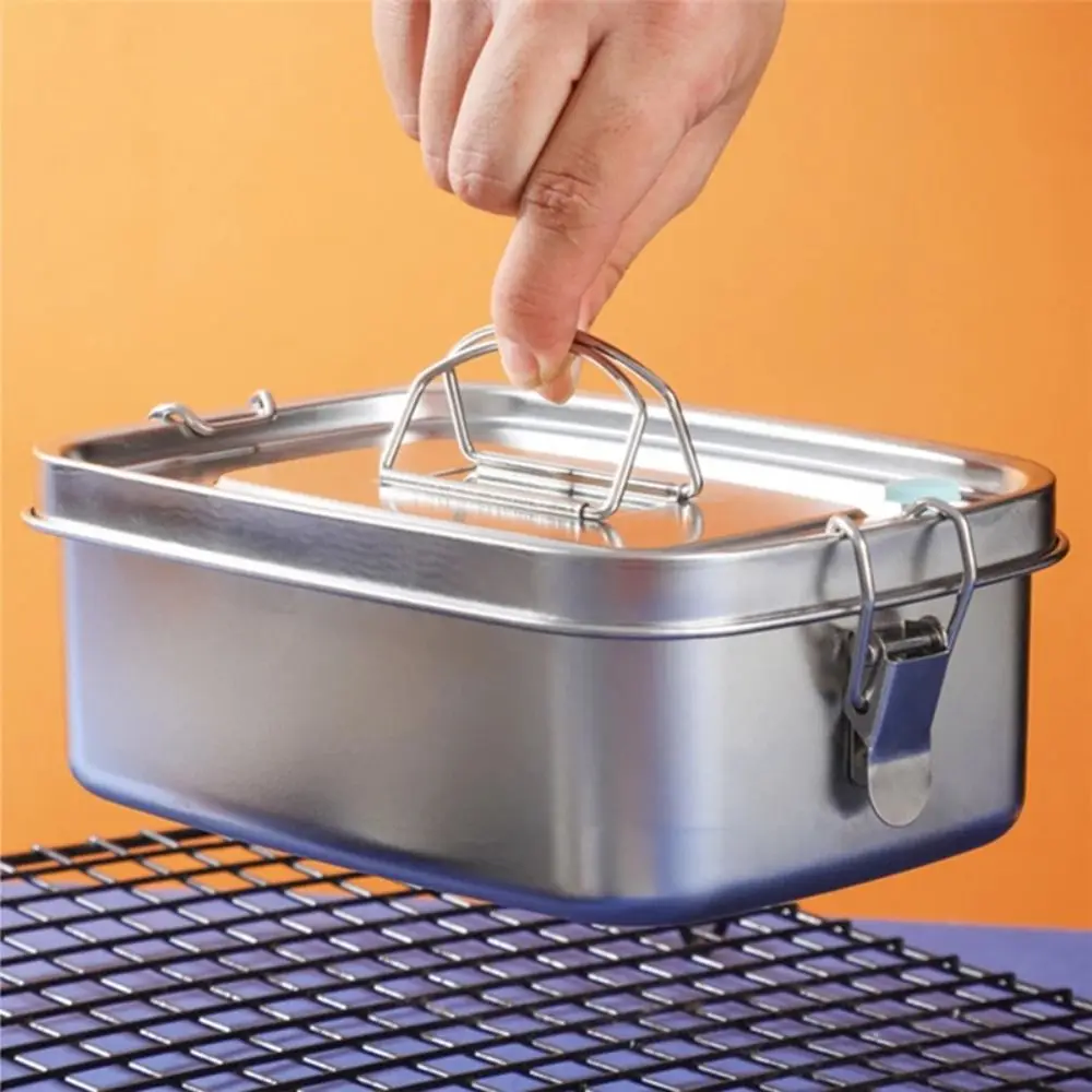 

304 Stainless Steel Stainless Steel Lunch Box Split Grid Rectangle Storage Food Container Leakproof Cover Easy Cleaning