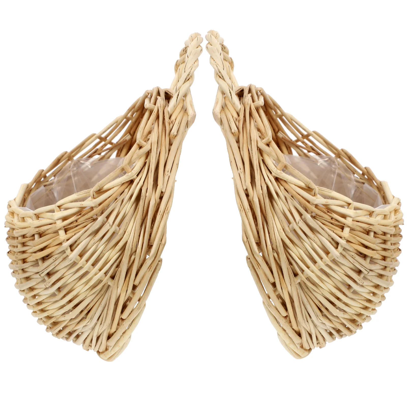 2 Pcs Wall Hanging Rattan Flower Basket Baskets Woven Storage Sundries Organizer Bathroom Wooden Fruit Vegetable