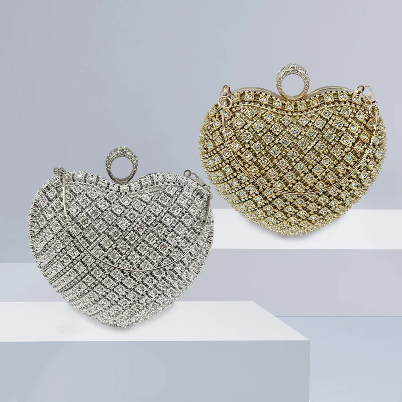 

Wind-encrusted Diamond Heart-shaped Dinner Bag Versatile Fashion Party Banquet Messenger Bag Dress Portable Evening Evening Bags