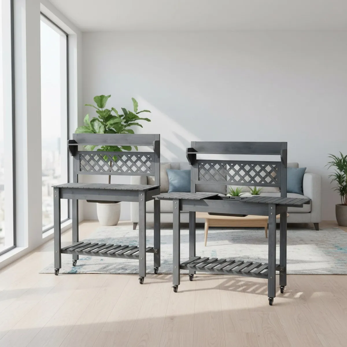 Outdoor Potting Bench with Sink Gray Garden Table Lower Shelf for Planting Tool Storage Outdoor Garden Work