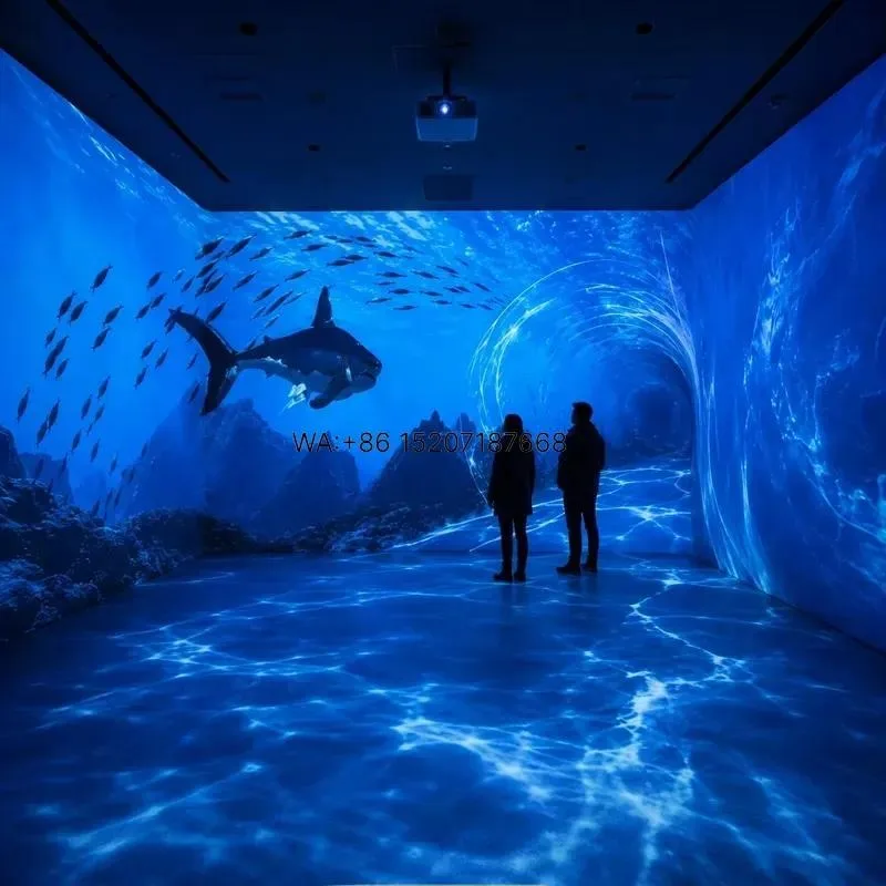 Wmwmnu 360 Degree Immersive Projection Tunnel Virtual Aquarium Underwater World Interactive 3D Projection System for Museum