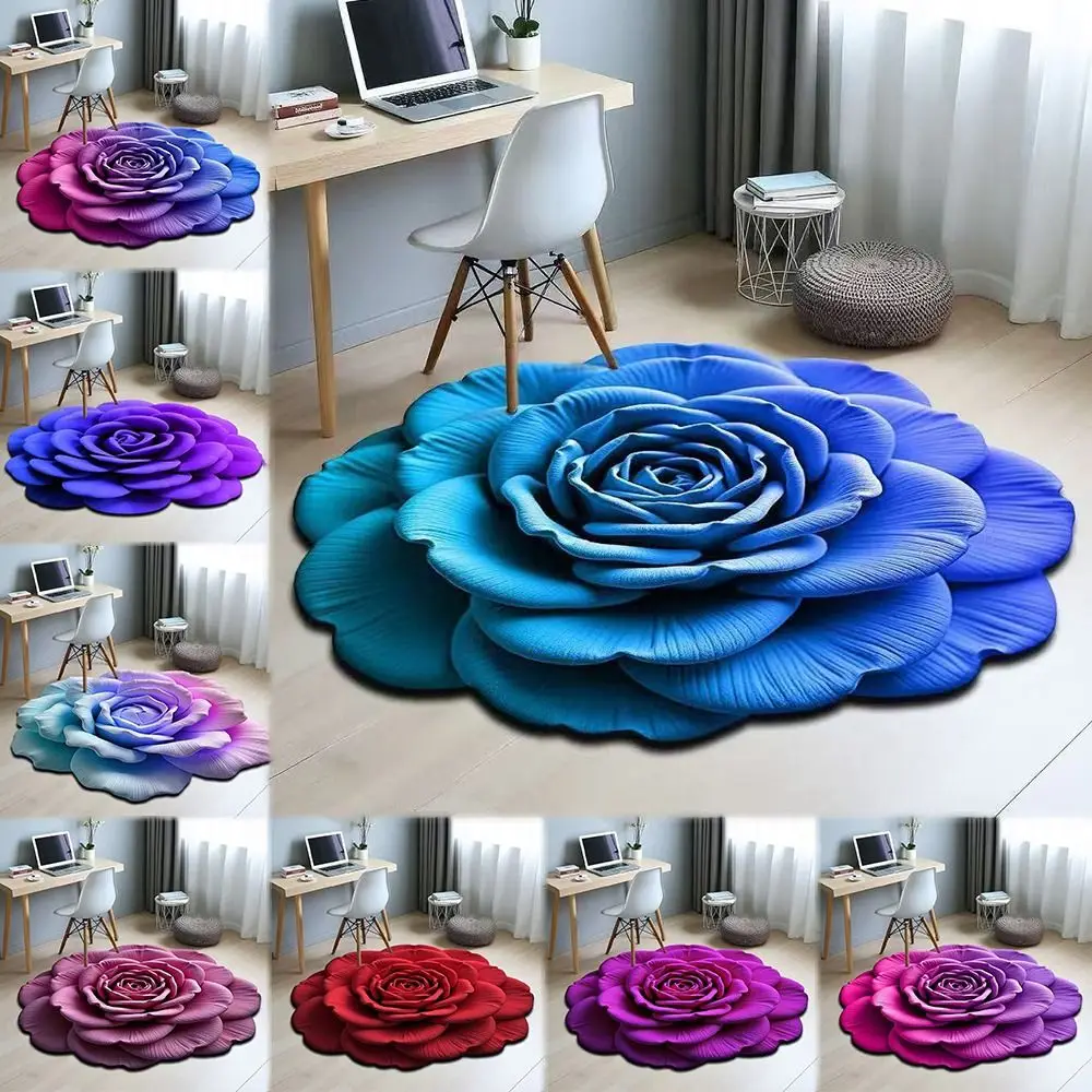Special-shaped Flower Carpet Soft Non-slip Peony Floor Mat 60x60cm Absorbent Door Gasket for Living Room Tea Table Bedside