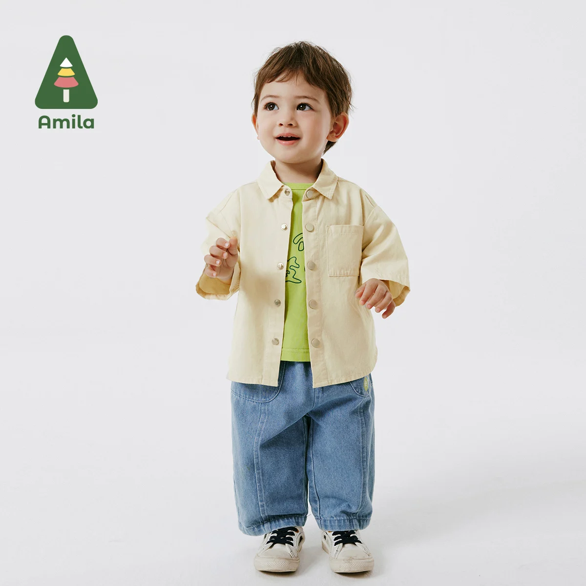 Amila Baby Shirt 2024 Summer New Literary Cotton Shirt Boutique Breathable Solid Color Fashion Printed Clothing