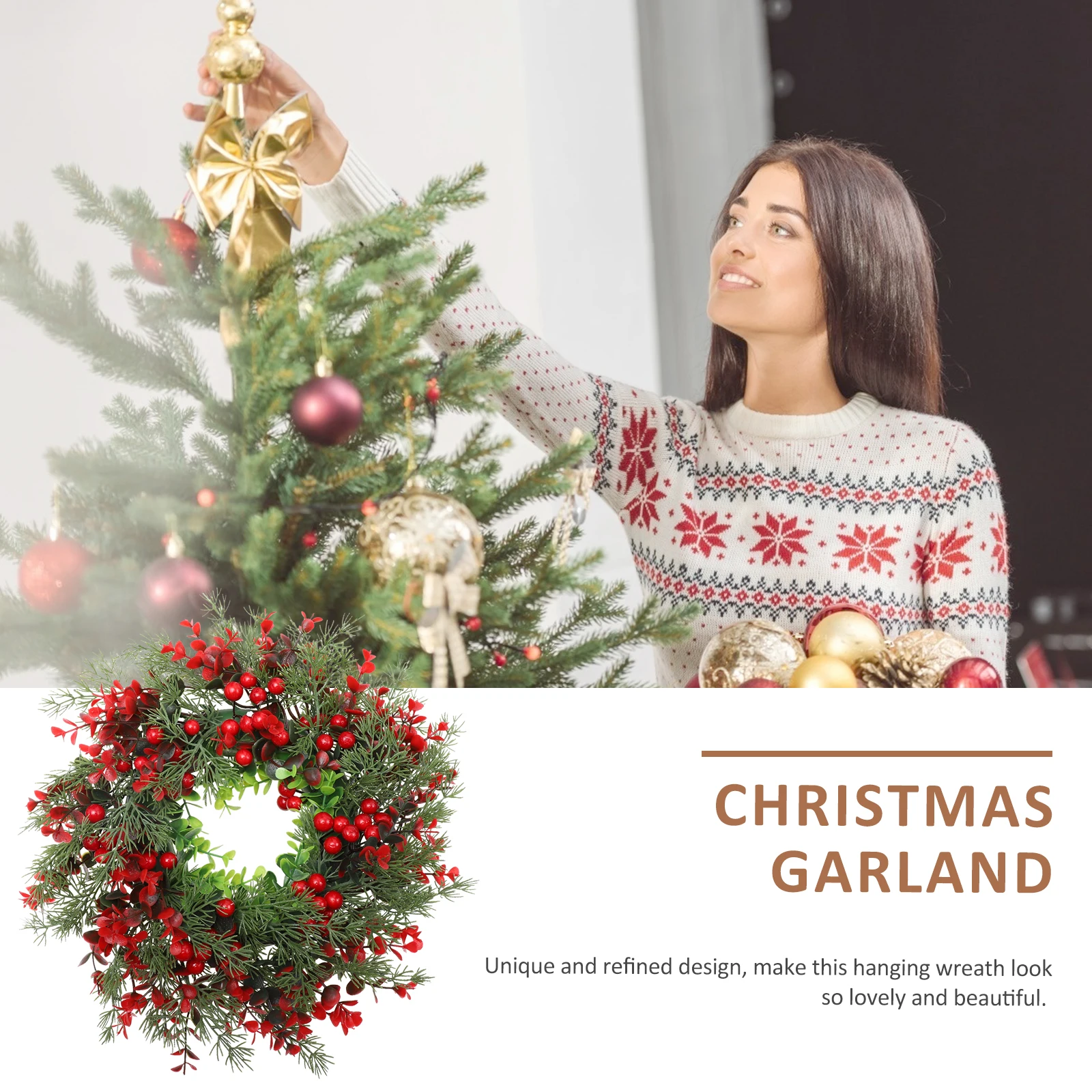 

1pc Classic Xmas Wreath Door Garland Party Decor Lifelike Simulated Garland Hanging Pendant Festival Scene Supply Party Ornament
