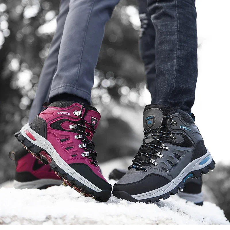 

Large Size Outdoor Hiking Boots New Men Women Non Slip Lace Up Climbing Winter Black Warm Fur Sneakers Size Trekking Hiking Shoe
