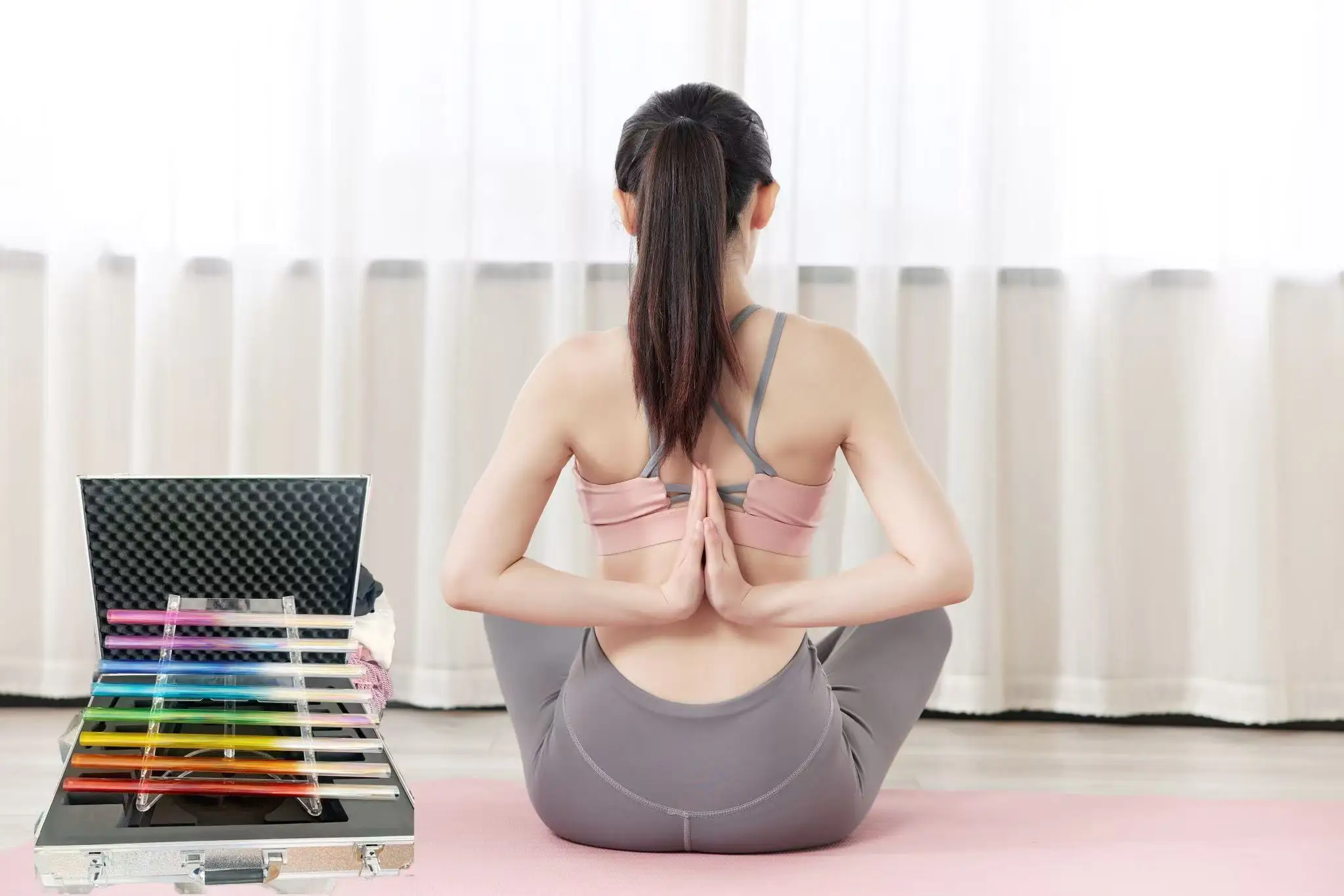 Description Picture 3 of itemLarge Crystal  Colorful Transparent Harp Chakra Crystal Singing Bowl Therapy Set Meditation Instruments