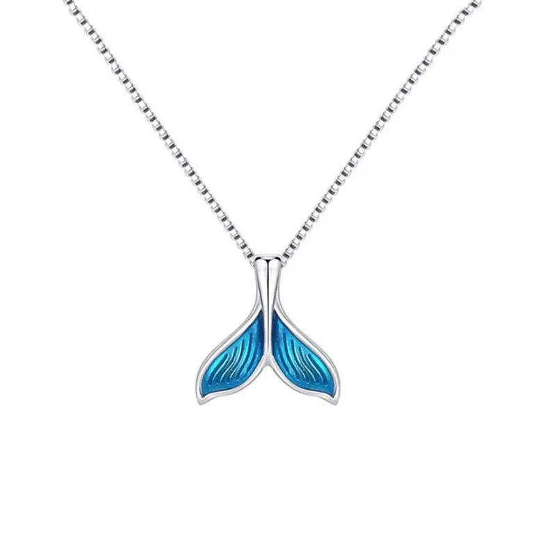 Uini-Tail new listing 925 Tibetan silver temperament blue mermaid necklace fashion personality drop geltail fishtail necklace image 4