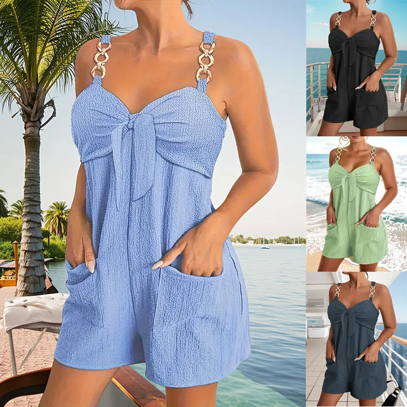 

Summer Casual Fashion Suspender Shorts Jumpsuits Suspender Pants For Women Macaquinho Комбинезон Жіночий