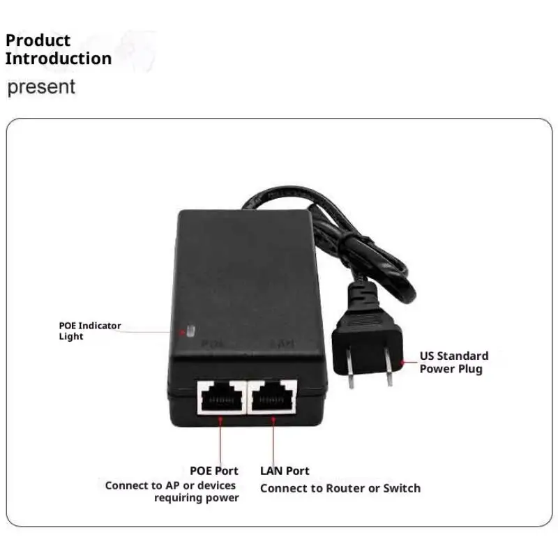 محول PoE 24 فولت/1 أمبير و48 فولت/0.5 أمبير - حاقن طاقة لجهاز التوجيه والمكرر ومقسم PoE (قابس الولايات المتحدة)