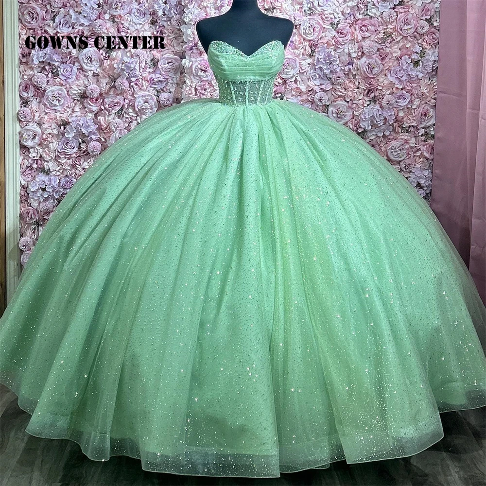 Sage Green Shinning Sweetheart Corset Quinceanera Dresses Ball Gown 2024 Beaded Sweet 16 Dresses Lace-up vestidos de 15 16