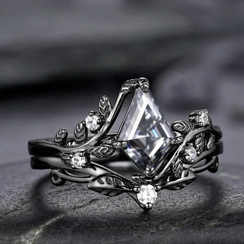 

2026 New Polygonal Zircon Couple Rings - Gun Black Fashion Design Women's Engagement Proposal Commute Jewelry Gift