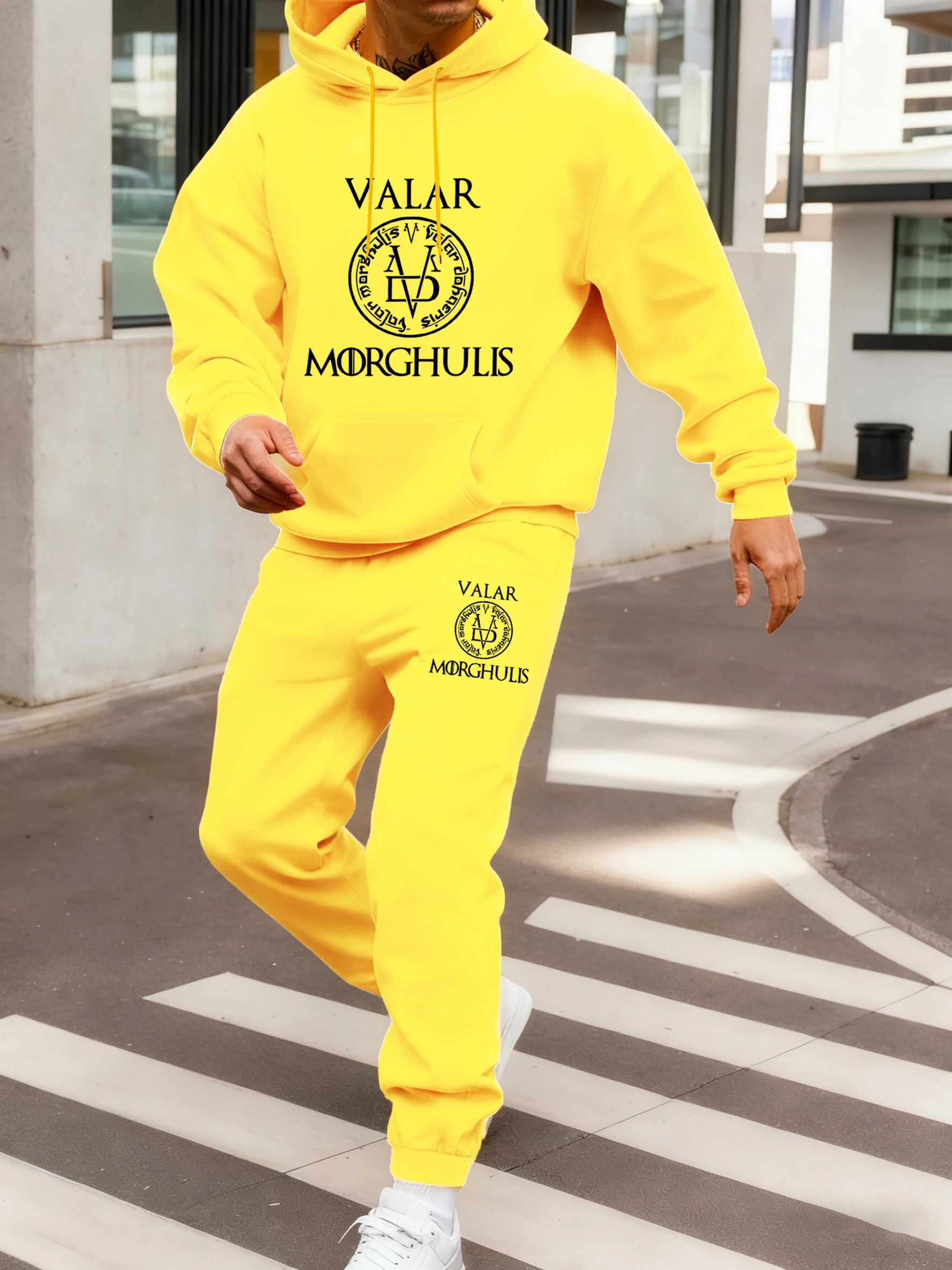 

Valar Morguhulis Printing Men Pullover Autumn Pocket Hoodie Suit Street Jogging Pants 2Pc Sets Casual Fleece Man Sweatpants