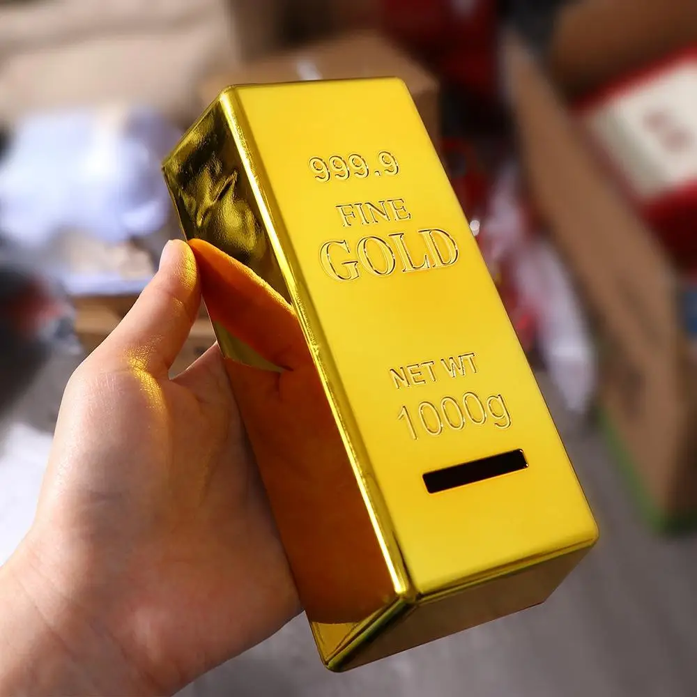 1Pcs Plastic Gold Bullion Bar Gold Brick Children Birthday Gifts Bullion Prop Piggy Bank Coin Bank Coin Case Saving Money Box