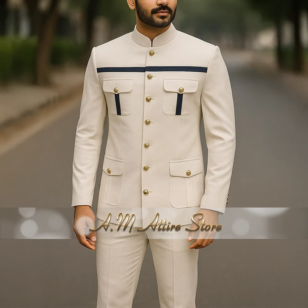 

Костюм цвета слоновой кости для мужчин, индивидуальный пошив, индийская мужская одежда, 2 предмета: пиджак и брюки, пошитая на заказ одежда для свадьбы, выпускного вечера, торжественных мероприятий