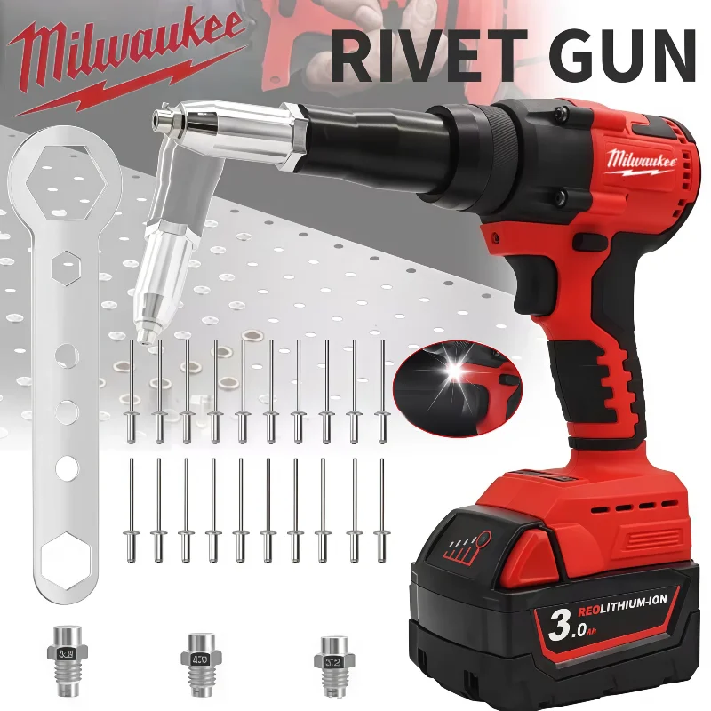 New Milwaukee 4.8MM Cordless Electric Riveter Gun Brushless Rivet Riveting Tool With LED Light For  18V Battery