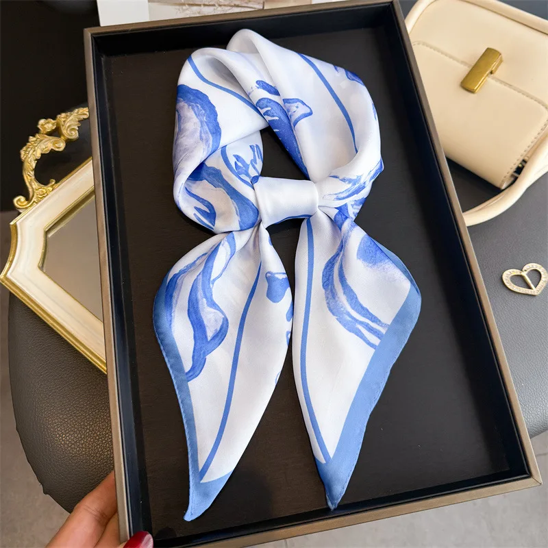 

2026 Новая мода, шелковые квадратные шарфы с принтом ракушки для женщин, галстуки на шею, женский всесезонный декор, хиджаб, женский шейный платок