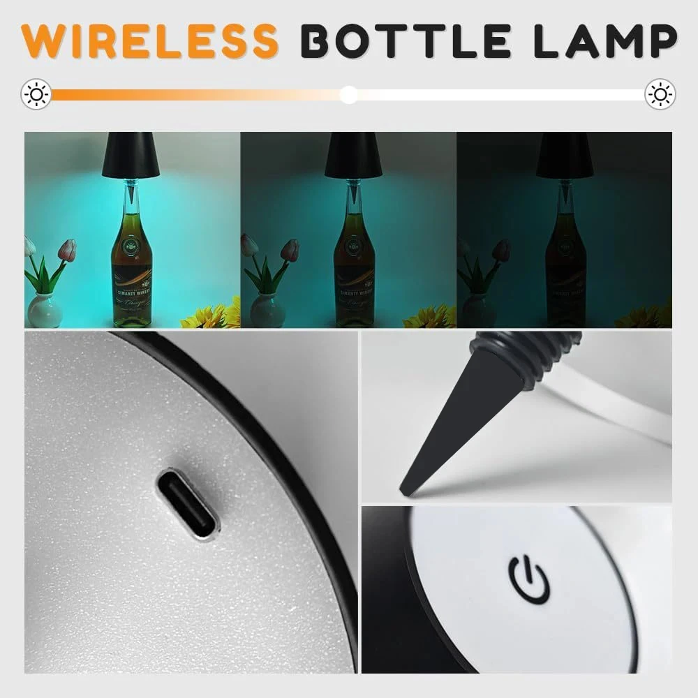 Lampe Led pour bouteille de vin, Rechargeable par Usb, variable, lampe de Table, commande tactile de 3 couleurs, décoration de chambre à coucher, de mariage, veilleuse