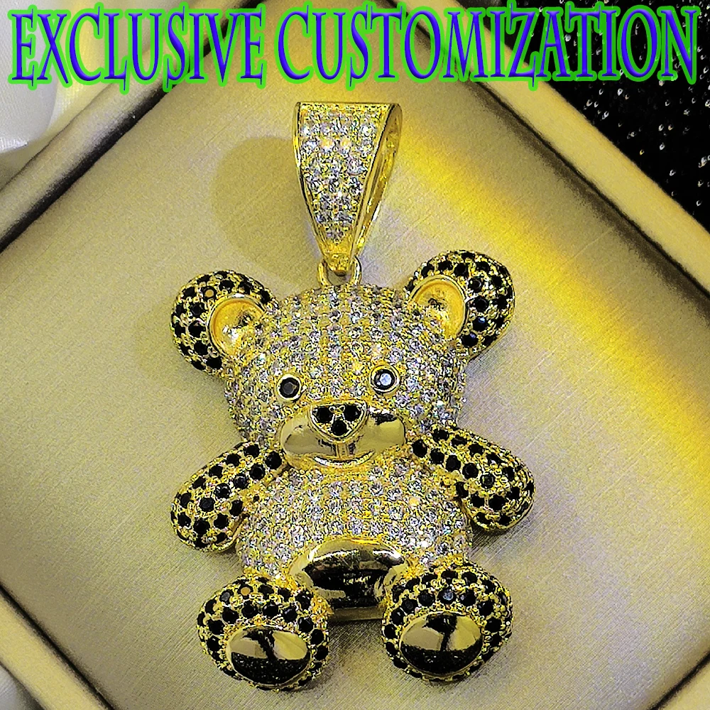 Fashionable design, new custom hip-hop necklace, gemstone inlaid bear gold pendant, exquisite handmade gilded trendy decoration