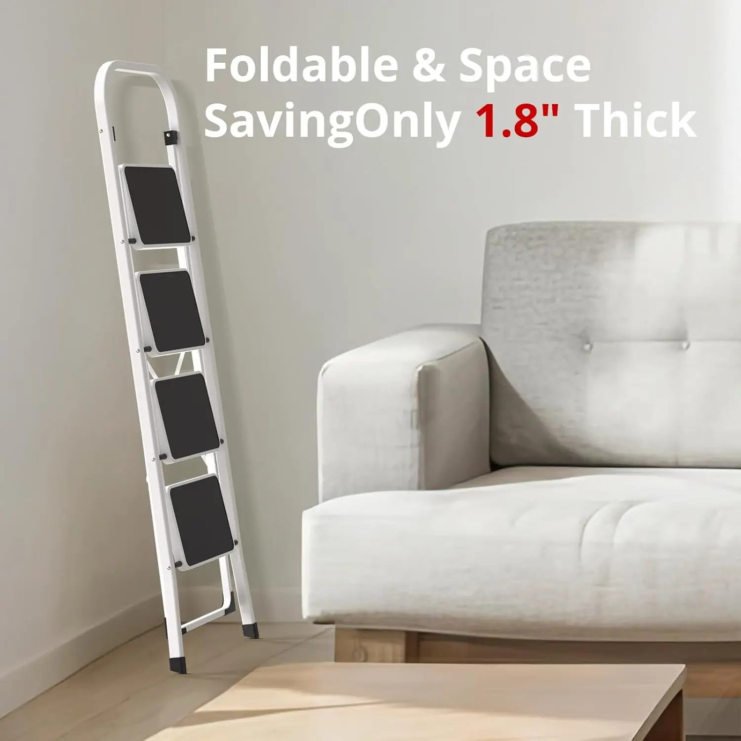 Step Ladder Folding Step Stool for Adults with Anti-Slip Pedal,330 lbs Capacity for Kitchen, Home,White