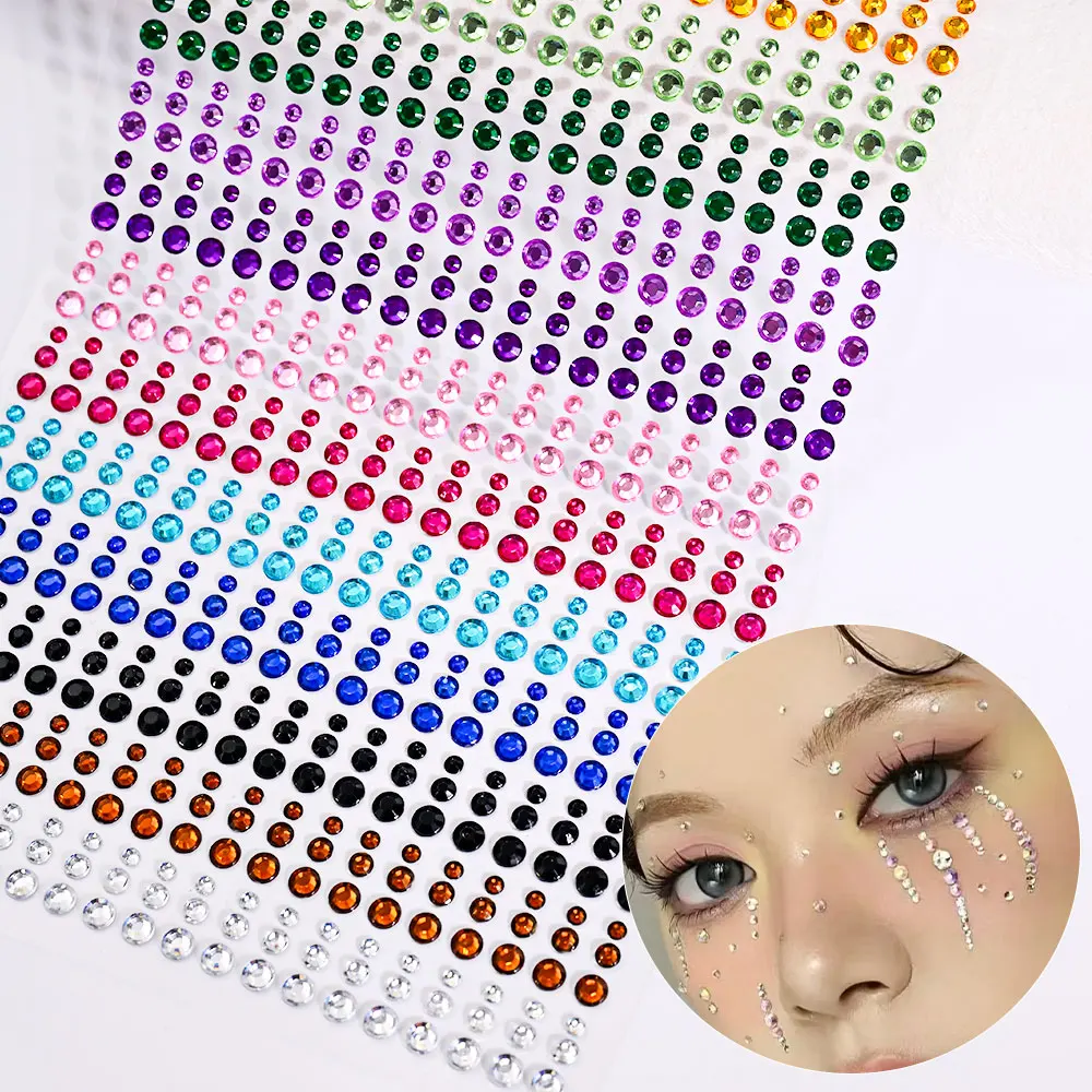 162/216/900 Stück Diamant-Tattoos-Aufkleber für Augen, Gesicht und Körper, 3/4/5/6 mm, farbiges Glitzer-Strass-Tattoo für Party-Make-up, Edelstein-Zubehör – Detail 13