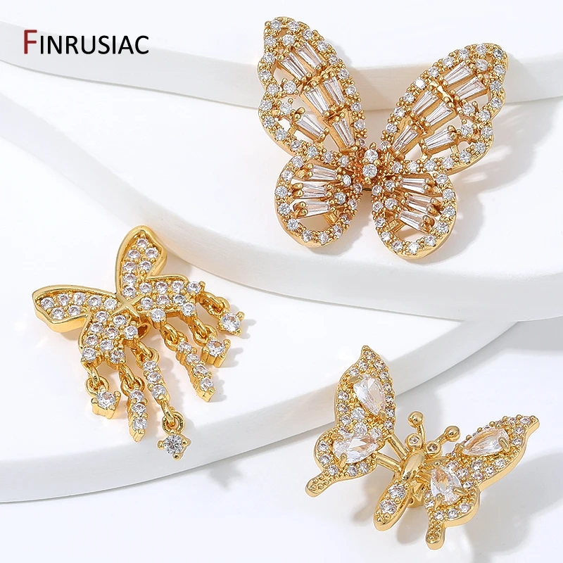 18K Gold Plated Brass Zircon Butterfly Spacer Beads,Dangle Tassel Charm Separator Beads for DIY Pearl Bracelet Necklace Supplies view 5