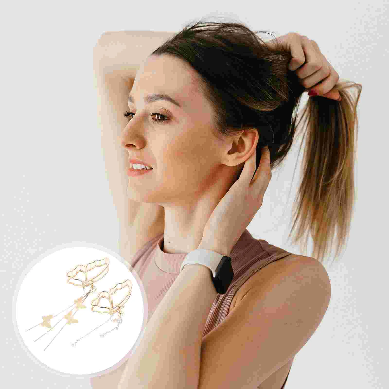 

2 Pcs Butterfly Hair Clip for Curly Women Jaw Clips Tassel Accessory Party Zinc Alloy Abs Butterflies Claw Clamp Prom
