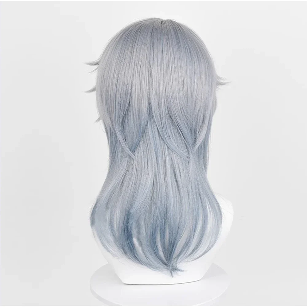 Honkai Star Rail Sunday Wig Short Synthetic Straight Ombre Grey Blue Fluffy Game Cosplay Hair Heat Resistant Wig For Party