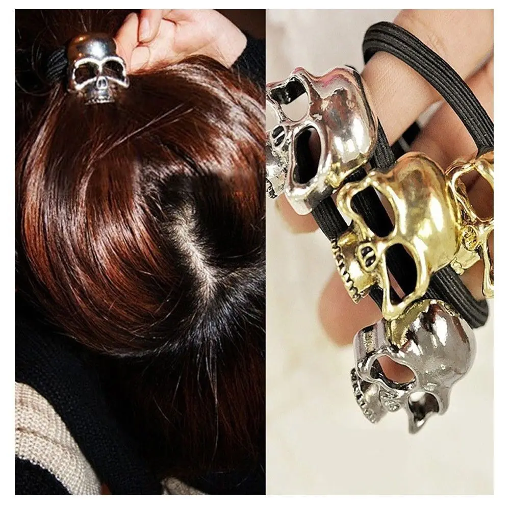 Immagine 7: Corda per capelli elastica da donna stile vintage punk con teschio in metallo