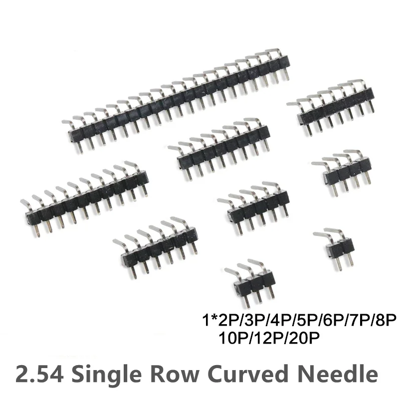 10PCS 2.54mm Pitch Single Row Curved needle Male Header Pin Header Connector 2P 3P 4P 5P 6P 7P 8P 10P-40P PCB Board For Arduino