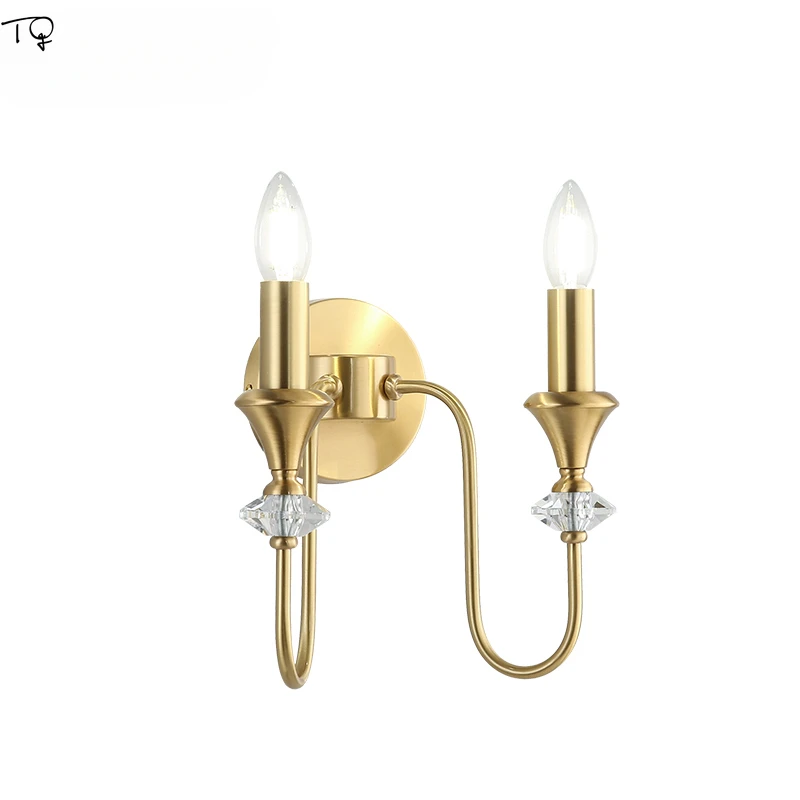 

French Medieval Crystal Copper Wall Lamp LED E14 Double-head Black/Gold Lustre Candle Wall Mounted Living Room Background Aisle