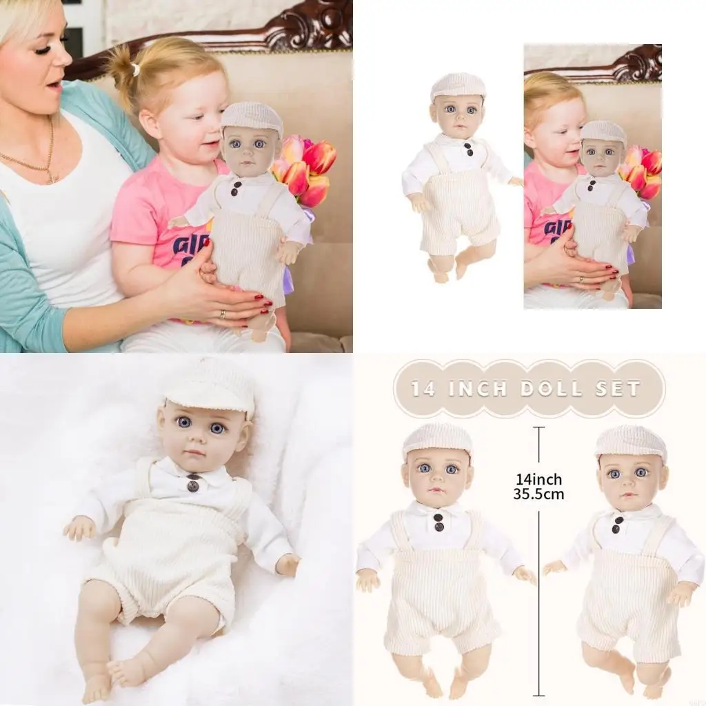 

Реалистичная 14-дюймовая виниловая кукла для новорожденных мальчиков, реалистичная кукла для мальчика в комбинезоне
