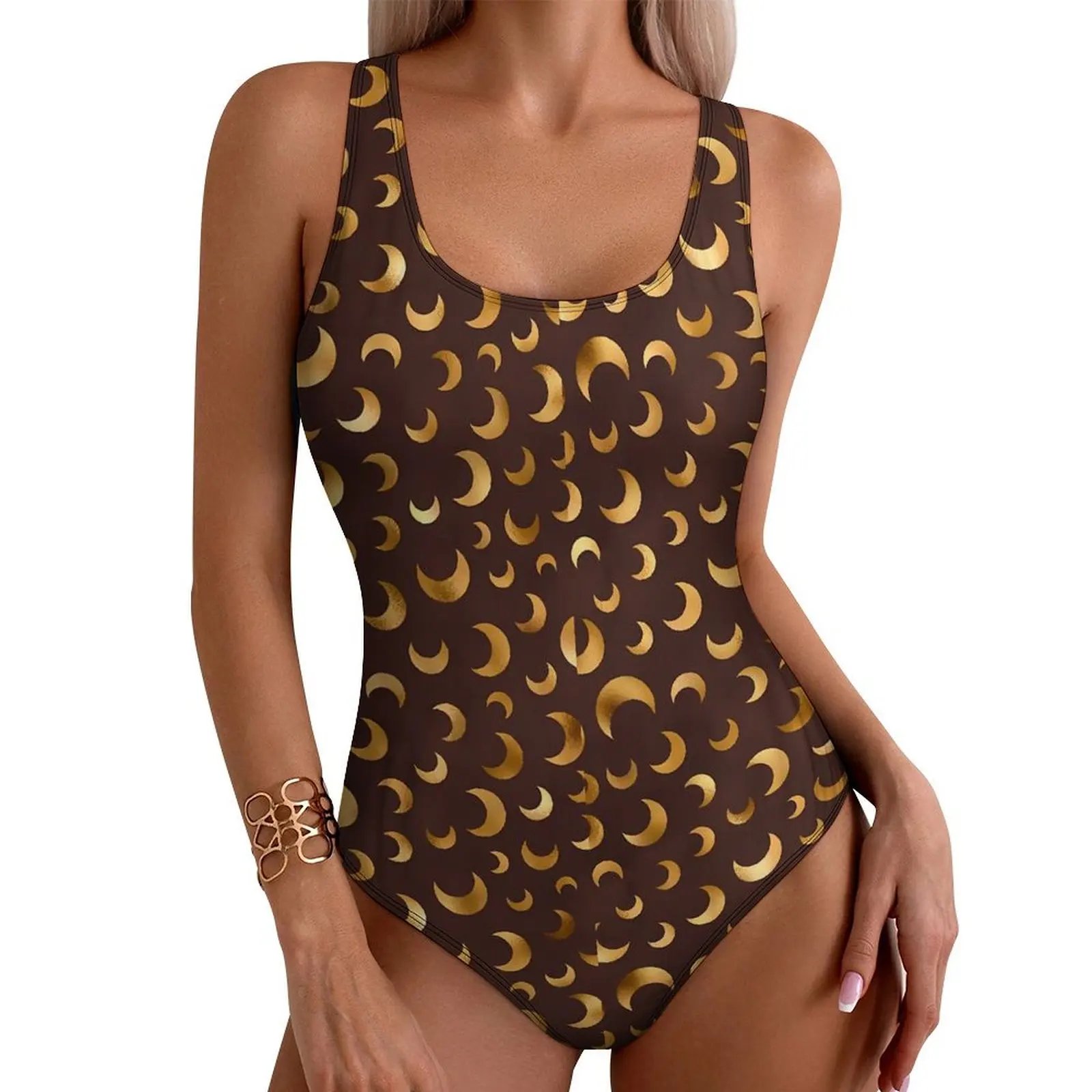 Crescent Moon Design Swimsuit Sexy Retro Print One Piece Swimwear Push Up Swimsuits Fashion Fitness Monokini