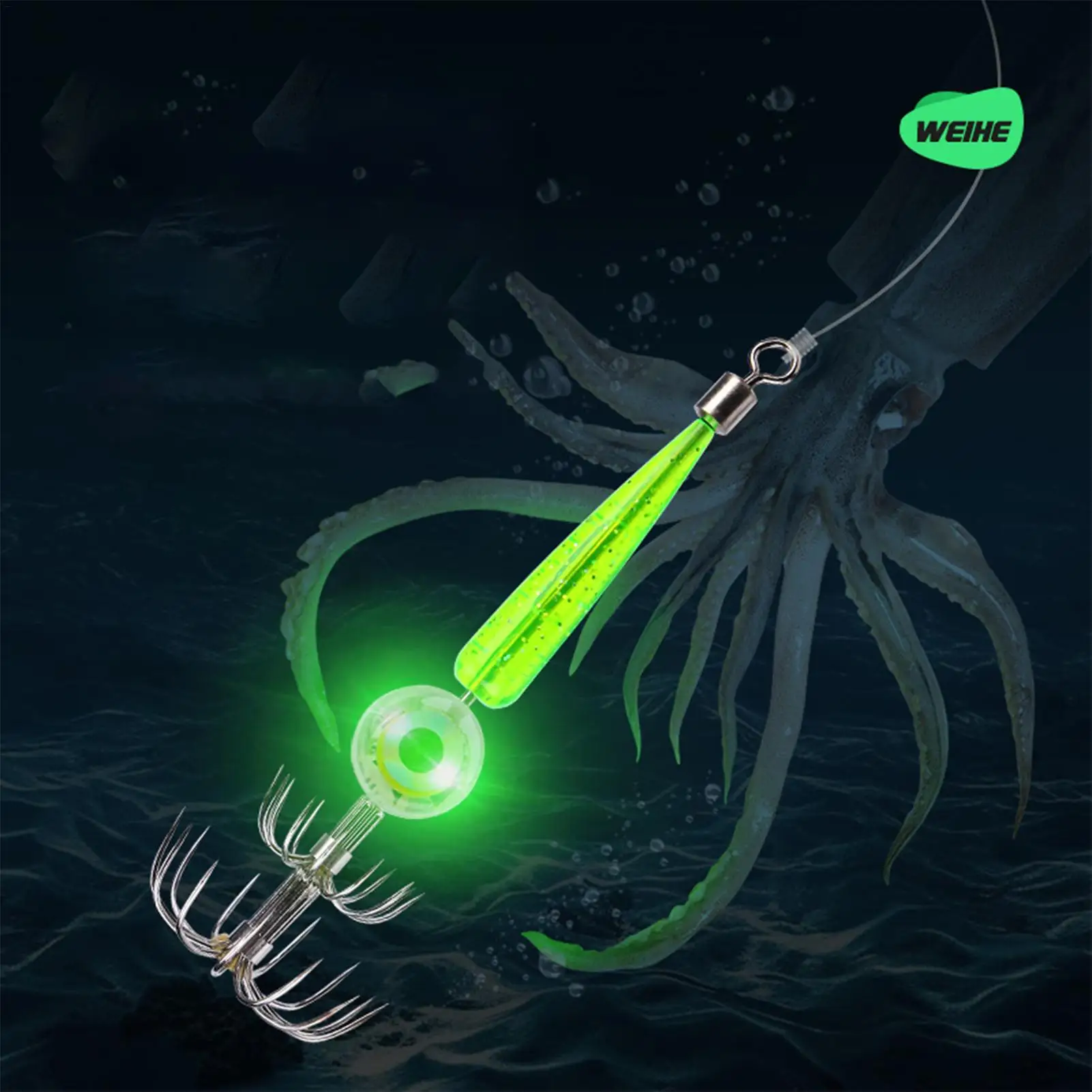 LED Glow Squid Jig Hooks Electronic Saltwater Fishing Lure Kit With Underwater Flasher Light, Waterproof Squid Lures Night Fish