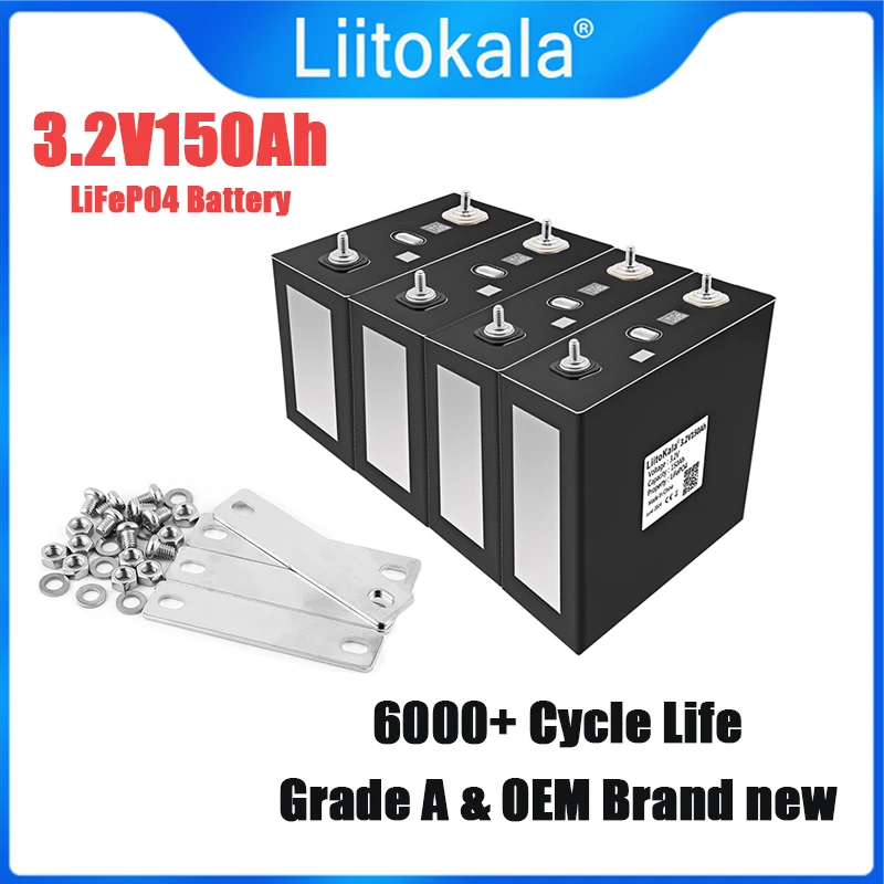 

4/8/16/24/32PCS LiitoKala 3.2V 150Ah Lifepo4 Battery Rechargeable Cell Pack 12V 24V 48V for RV Golf Cart Boats EU US duty free