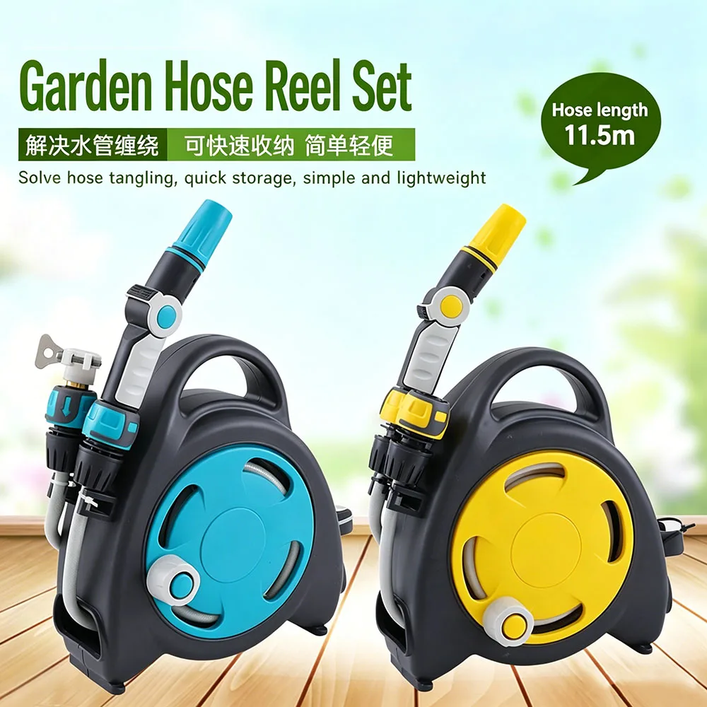 Mini Portable Water Hose Reel Cart With Spray Gun Multifunctional Water Pipe Storage Rack For Household Garden Car Washer Farm