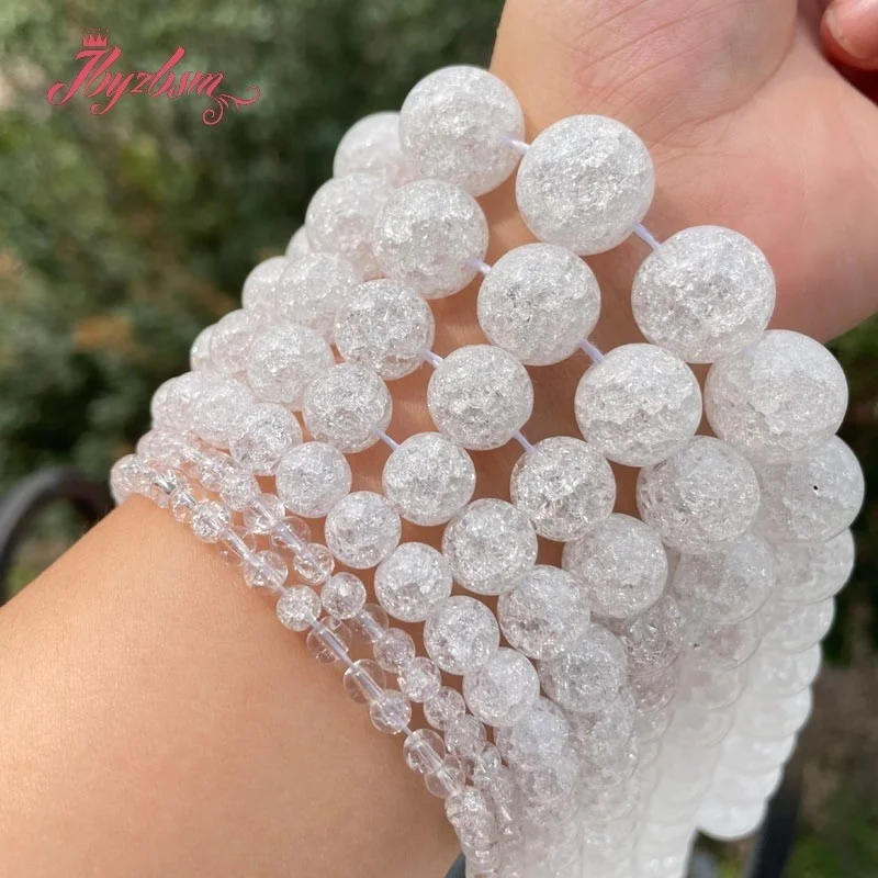 Natural White Rock Crystal Quartz Beads Round Craceked DIY Loose Stone 15inch 6/8/10mm For Necklace Bracelat Jewelry Making